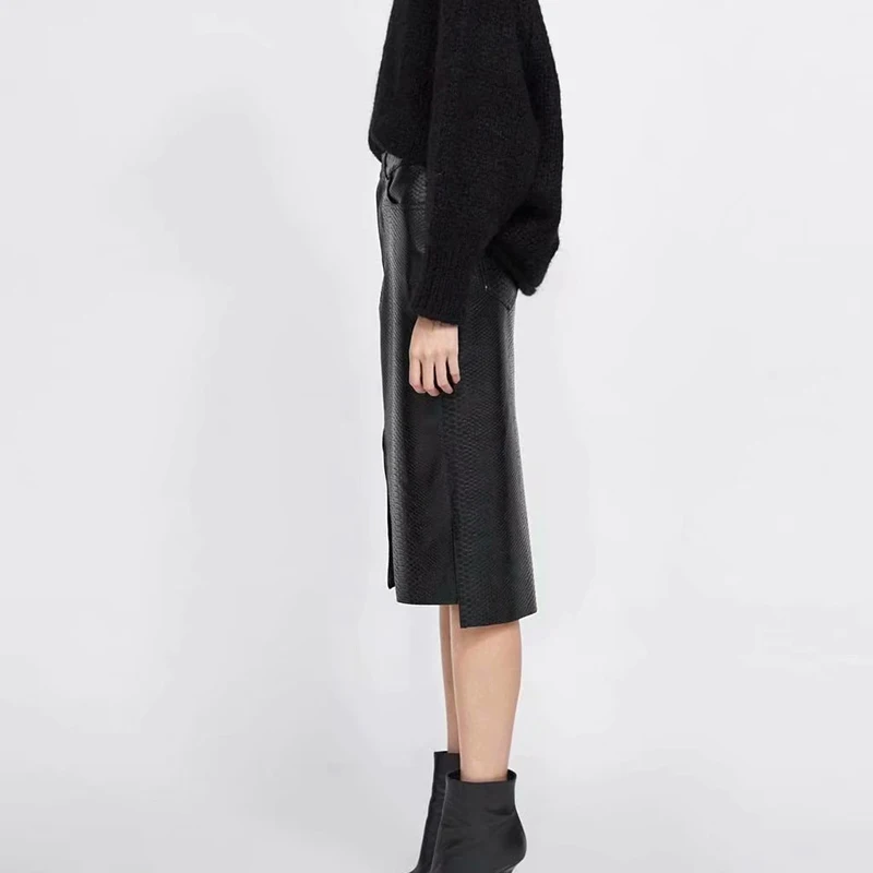 Heydress Для женщин новые пикантные осенние Разделение прямые юбки из искусственной кожи Искусственная кожа женские Облегающие юбки Повседневное леди миди-юбка, суженная книзу