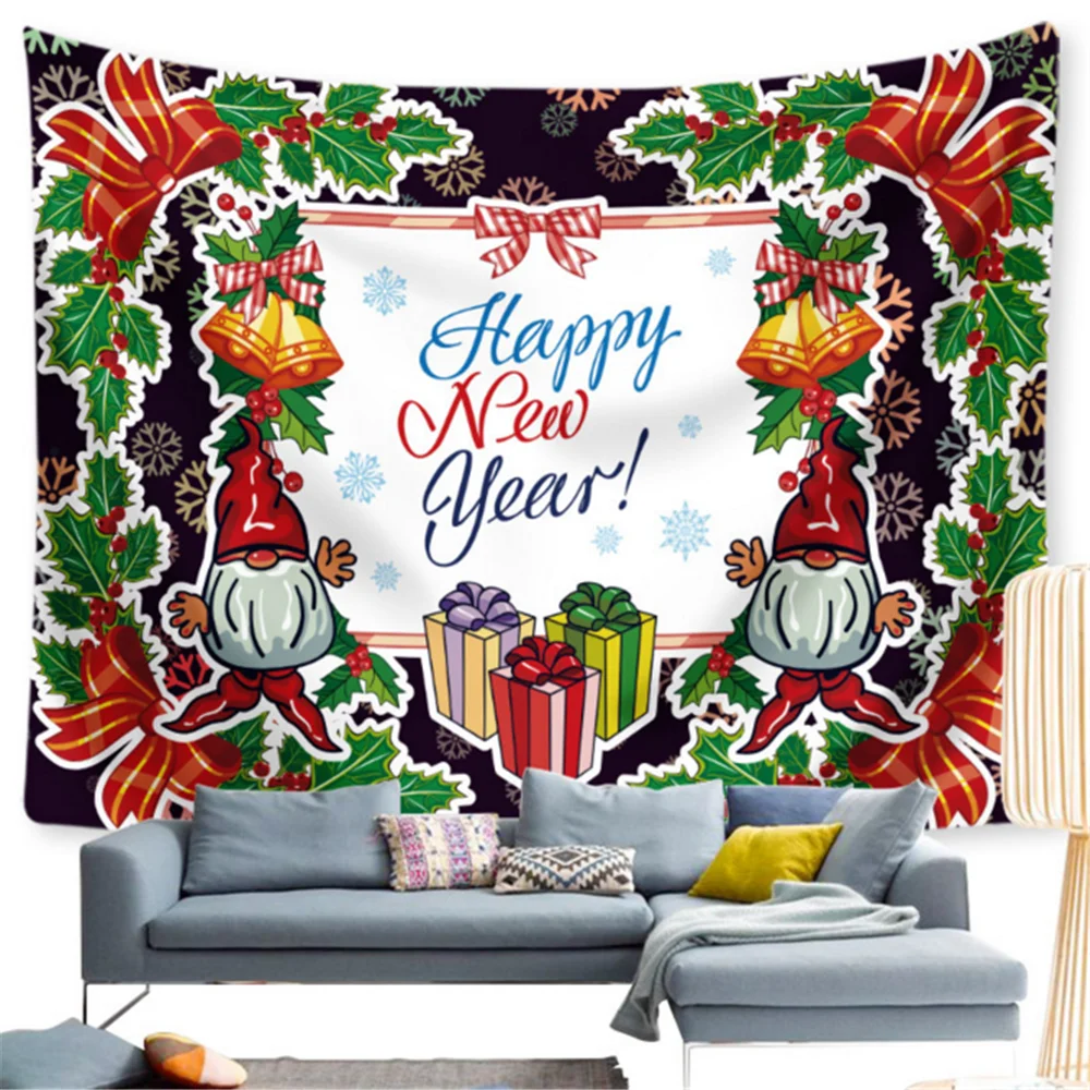Hippies Merry Christmas Tapestry Wall Valance Hanging Cloth Christmas Decorations For Home Tapestries Decor