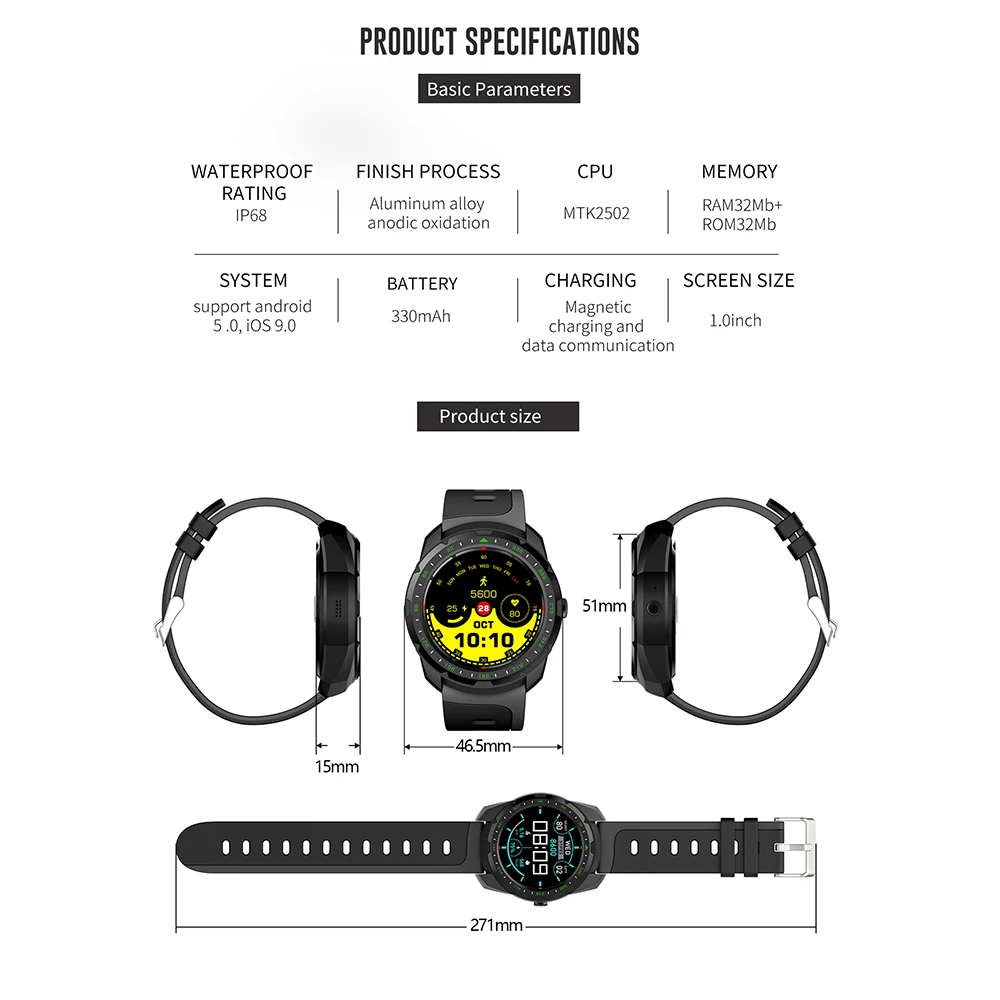 Kingwear умные часы, водонепроницаемые Смарт-часы с монитором сердечного ритма, секундомером, шагомером, смарт-часы для мужчин, для iOS/Android