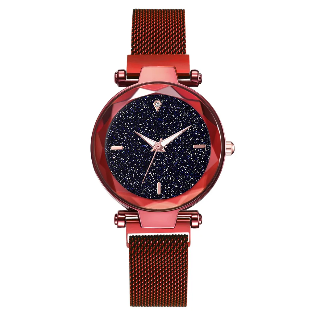 Женские часы роскошные магнитные женские часы Звездное небо Женские кварцевые наручные часы водонепроницаемые Relogio Feminino Reloj Mujer - Цвет: Red