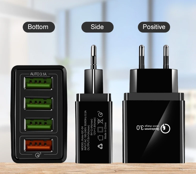 Быстрая зарядка 4,0 3,0 USB зарядное устройство универсальное 4 порта Быстрая зарядка EU US Plug адаптер питания для смартфона планшета
