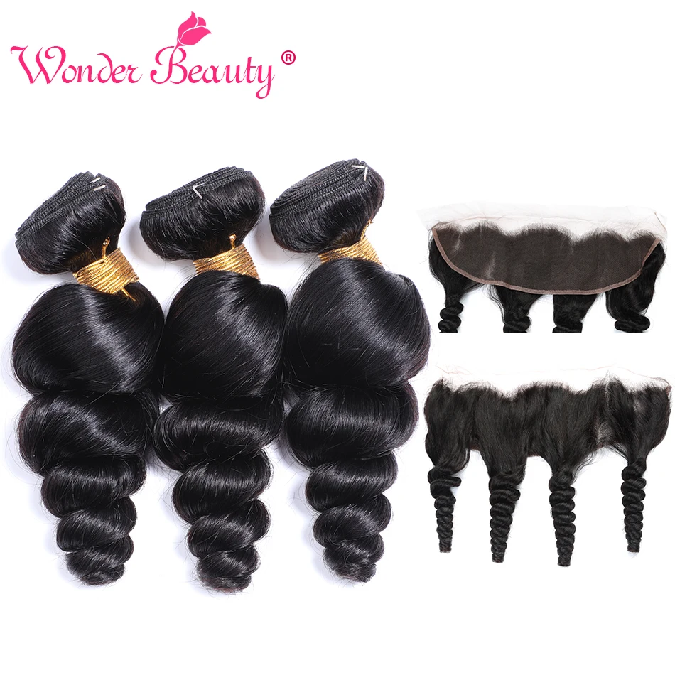 

Loose Wave Bundles With Frontal Closure Brazilian Human Hair Bundles with frontal 8-30Inches Loose Wave Bundles With Closure