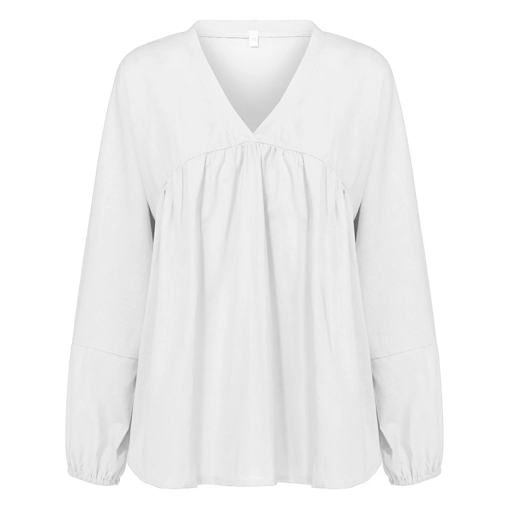 Women Blouses 2019 Fashion Puff  Long Sleeve Top Shirt Solid Elegant White Office Lady Shirt V-Neck Loose Chemise Femme 822