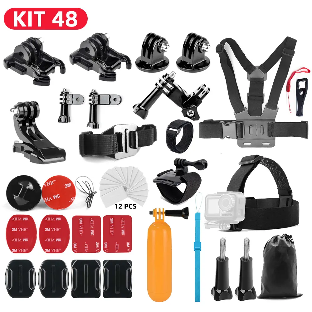 KIT48 Для Gopro Hero 7 6 5 4 3 комплект аксессуаров для спортивной экшн-камеры штатив монопод чехол для селфи палка для xiaomi 4k mijiaSJCAM - Цвет: KIT48