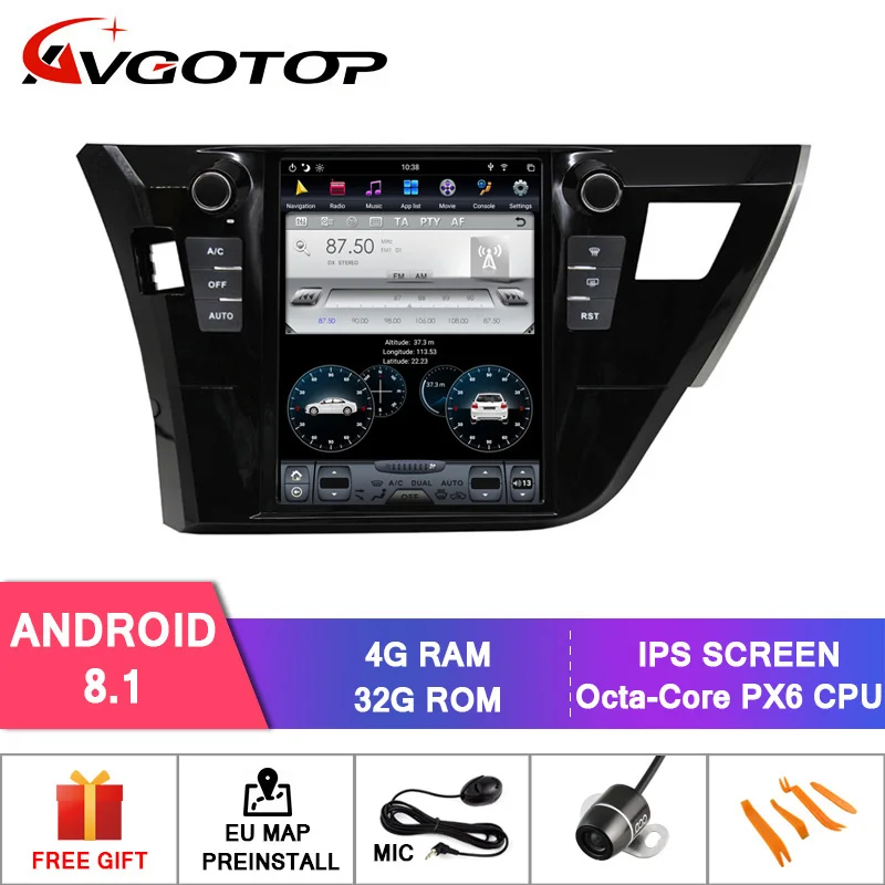Автомагнитола AVGOTOP Android 8,1 Tesla для TOYOTA COROLLA- 6 ядер+ 4G+ 32G ips экран