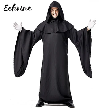 

Echoine Adult Caster Costumes For Men Black Hooded Scary Witch Devil Cosplay Costume for Halloween Party Clothes