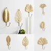 Luxury Golden Leaf Shaped Hook Purse Coat Rack Key Hanger Wall Hanging Decor 1