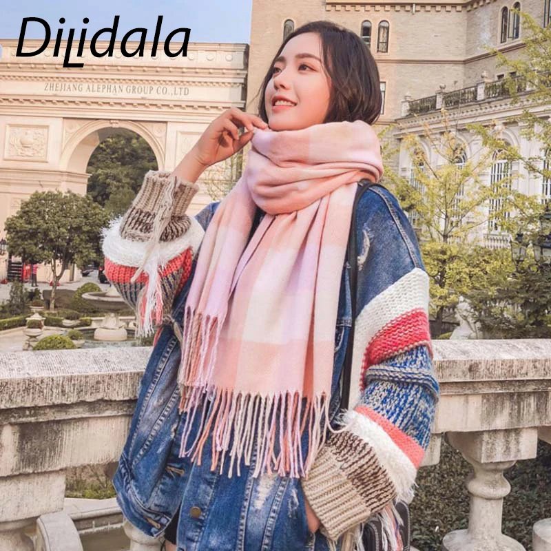 Dilidala Решетки женский шарф с кисточками осень зима модный бренд шарфы Высокое качество теплые женские шеи шарфы