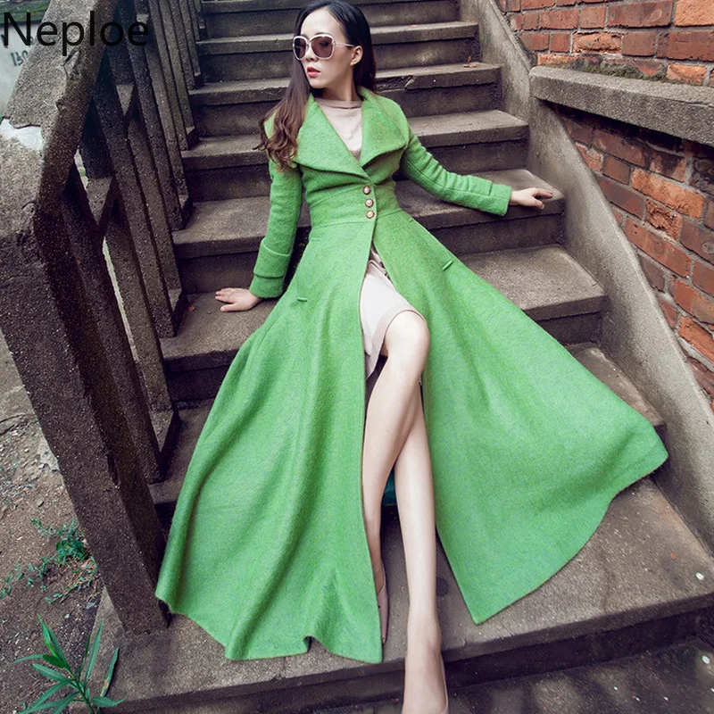 Neploe X-Long, тонкое женское пальто с поясом, однотонное, грациозное, Женское пальто, новинка, осень, модное, с карманами, однобортное, верхняя одежда, 69097