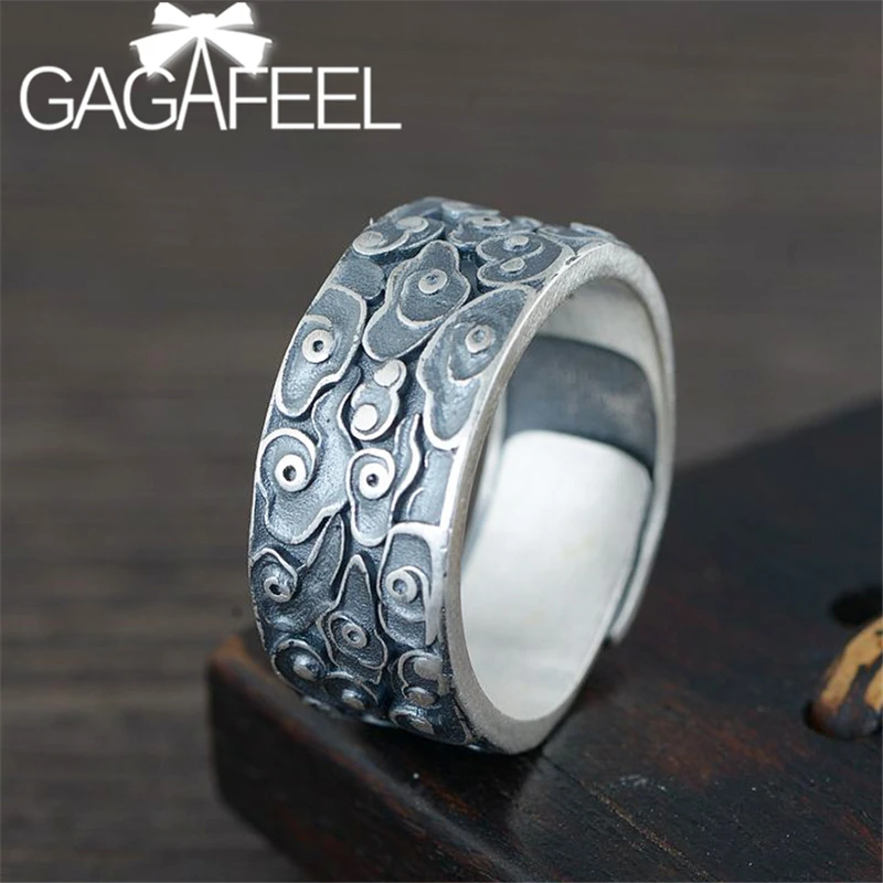GAGAFEEL 990 серебряное матовое Открытое кольцо благоприятный узор облака тайское серебрянное кольцо с гравировкой молитвенные ювелирные изделия мантровые кольца с шестью словами
