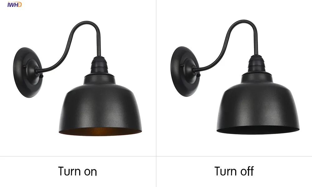 IWHD American Country Retro LED Wall Lights For Home Lighting Black Metal Bathroom Mirror Stair Light Glass Vintage Wall Lamp