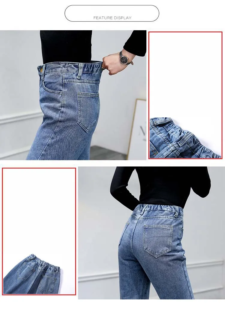 Loose Vintage Woman Jeans Autumn Bleached Casual Boyfriend Curl Denim Wide Leg Pants Oversize High Waist Jean