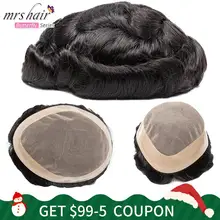 MRSHAIR – perruque toupet en cheveux naturels Mono & PU pour homme, postiche avec système de 130% de densité, prothèse capillaire masculine de 6 pouces