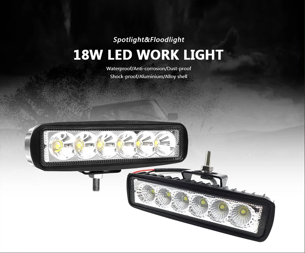 Tripcraft 1/6/10pcs 7in Led Light Bar Work light 18W Led Working Light Spot Flood Beam for Offroad Car Accessories Truck ATV 4x4