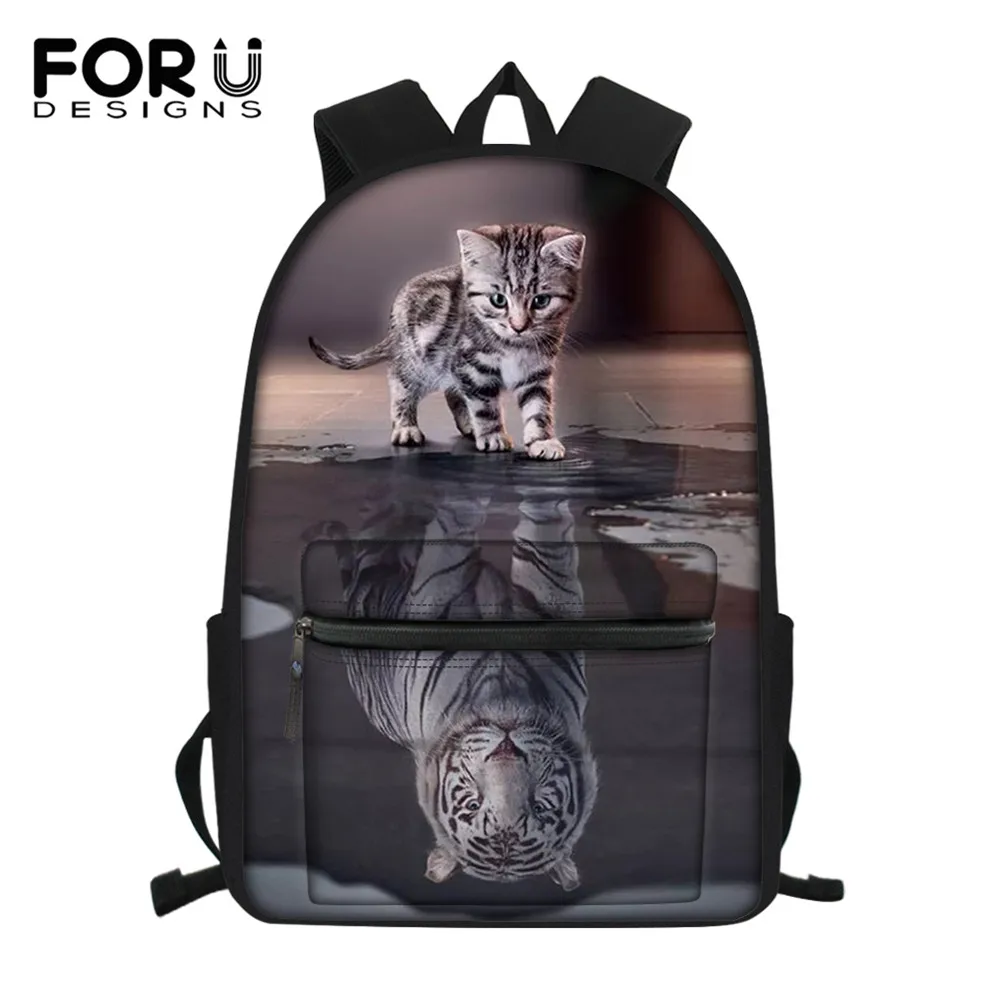 FORUDESIGNS/забавные школьные сумки с изображением кота и Тигра для девочек-подростков, детские сумки-книжки, Большой Вместительный женский рюкзак