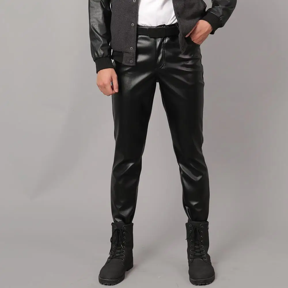 Men Leather Pants 2023 High Quality Stretch Slim Fit Fashion Waterproof  Plus Size Zipper Skinny Nightclub Faux Leather Pants