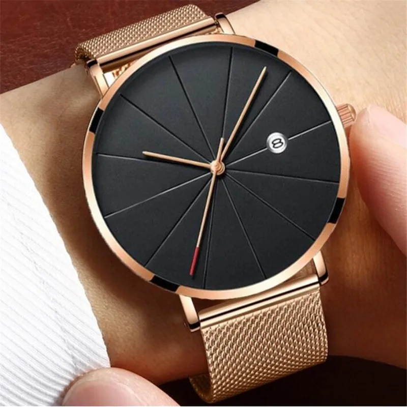 Reloj hombre, стальные часы, Классические кварцевые наручные часы с датой, повседневные, с сетчатым ремешком, мужские часы, Relogios relojes para hombre