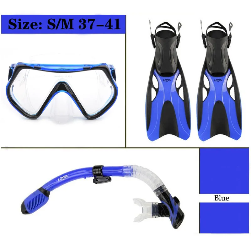 Профессиональная маска для дайвинга набор плавников для дайвинга водонепроницаемые очки для мужчин женщин трубка для подводного плавания для взрослых детей подводное плавание очки для плавания - Цвет: Blue Size S M