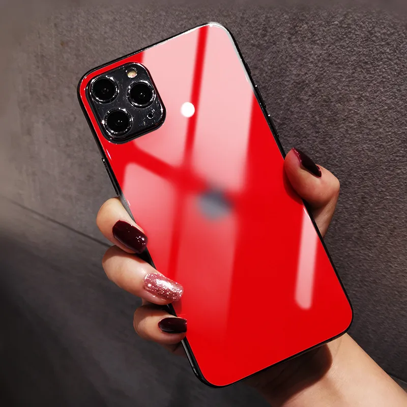 Red Защитная пленка 9H из закаленного стекла для iPhone 11 Pro Max 11 Pro 11 цветная зеркальная задняя крышка Защитная пленка с логотипом - Цвет: Red