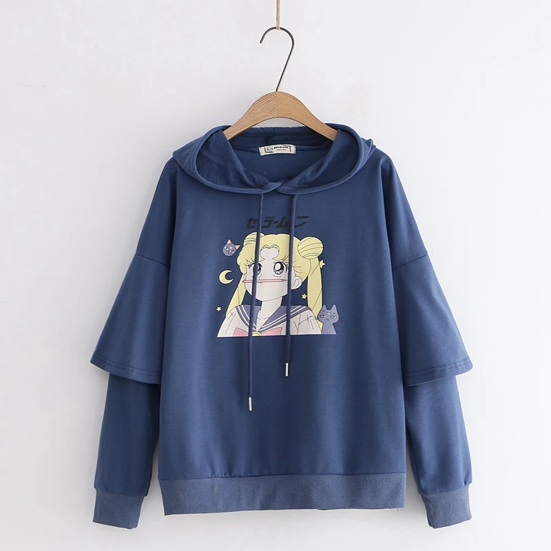  Merry Pretty Women’s Cartoon Print Hooded Sweatshirts 2019 Winter Long Sleeve Patchwork Hoodies For