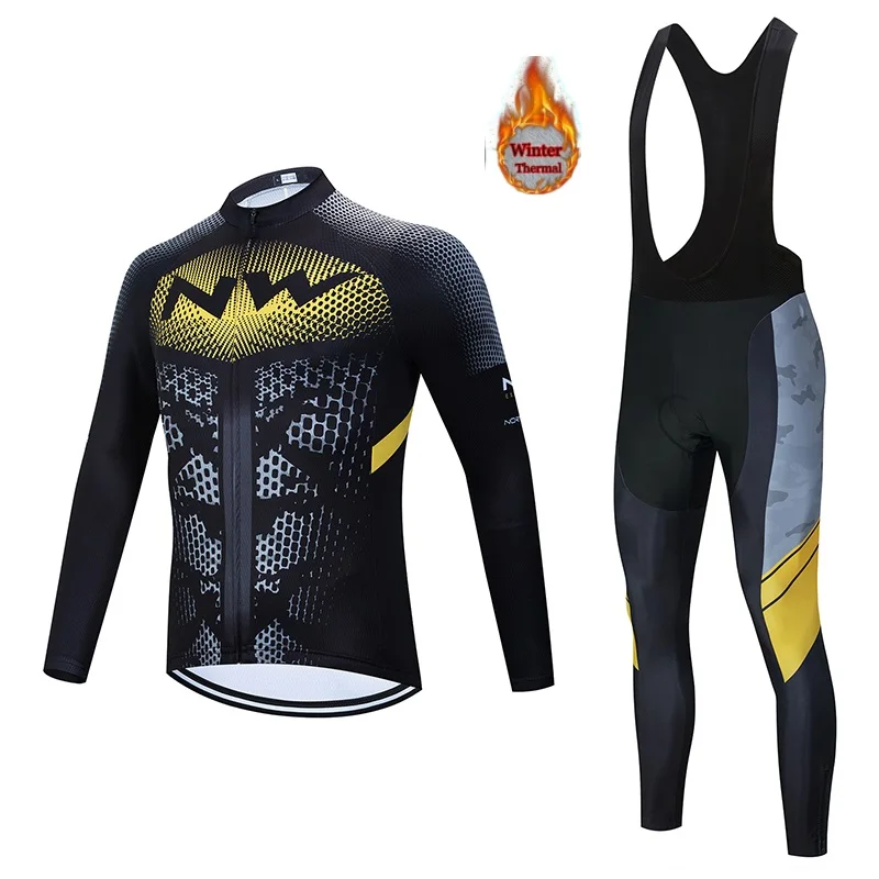 

Northwave Warm 2019 Winter Thermal Fleece Cycling Clothes NW Men's Jersey Suit Outdoor Riding Bike MTB Clothing Bib Pants Set