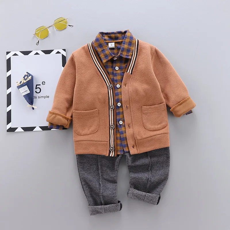 

Children out Clothes Set 2020 Children Korean-style Fashion Long Sleeve Boys' Knitting Cardigan Three-piece Set Fashion