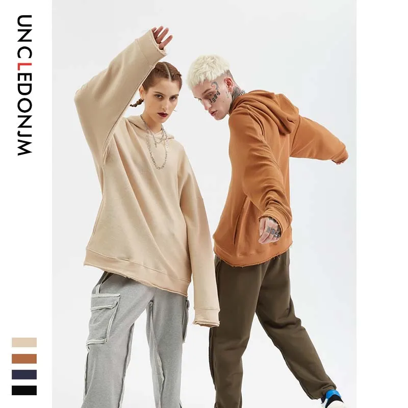 

UNCLEDONJM Retro Sweatshirts 2019 Autumn Winter Casual Black Apricot Solid Hoodies Kanye West Loose Fit Pullover Hooded 565W