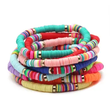 Boho Heishi Argilla Polimerica Disco Borda il Braccialetto di Stirata Delle Donne Della Ragazza 6 millimetri Africana Del Vinile di Perline Multicolore Della Spiaggia di Estate Dei Monili Regalo 1