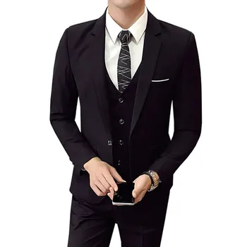 

Suits 2019 new men's business casual high-end custom blazers 3 piece set (coat + vest + pants) wedding banquet work suit S-4XL