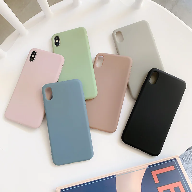 

Case for iphone X XR XS MAX 7 8Plus 11 pro max Simple candy color soft silicon mobile phone back case capa fundas