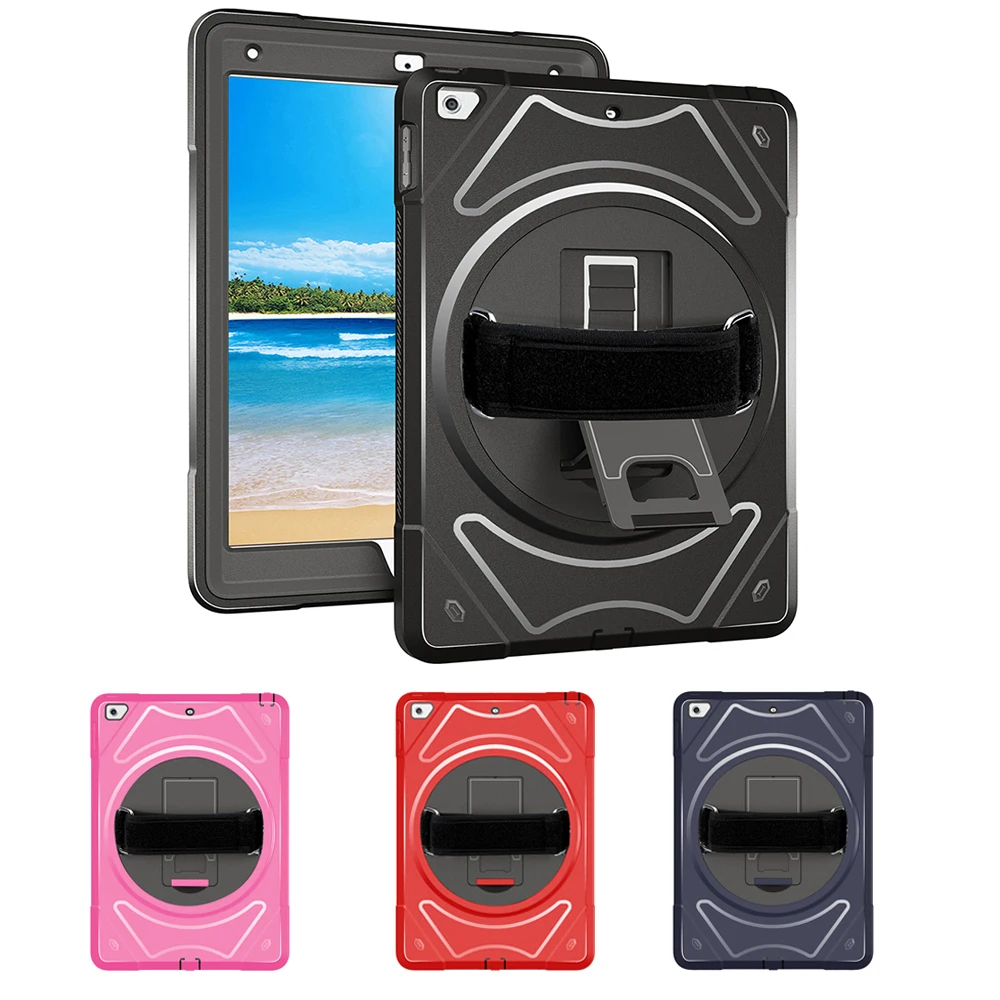 

For iPad 9.7 inch Case 2017 2018 Rugged Shockproof Cover 360 Rotating Kickstand Hand Strap Funda Para 5th 6th Generation MTL02