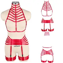 Сексуальный готический комплект нижнего белья, пояс для тела, топ, открытые красные вечерние бандаж, подвязки, пояс, чулки размера плюс, женский бюстгальтер