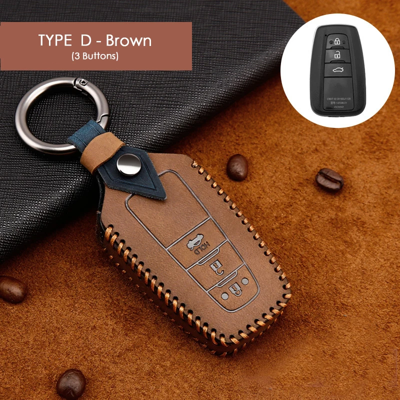 Type D - Brown Чехол для ключей от автомобиля из натуральной кожи, чехол для Toyota Camry Corolla C-HR CHR Prado Land Cruiser 200 Avensis Auris, автомобильный брелок - Название цвета: Type D - Brown