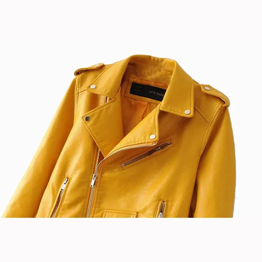 2019New Casual PU leather jacket for Spring and Autumn Yellow Korean version leisure locomotive leather jacket coat