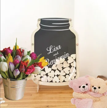 

Personalised birthday hearts guest book wedding dropbox 3D custom baby shower wishes box Alternative drop top box with wooden