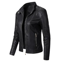 Autumn Winter Women's Fleece Leather Jacket Fashion Stand Collar Short Style Slim Moto&biker Jackets Female Faux Leather Coats