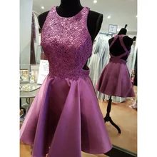 Виноградное Короткое мини платье для встречи выпускников Kace через спину кружевное атласное платье для выпускного вечера