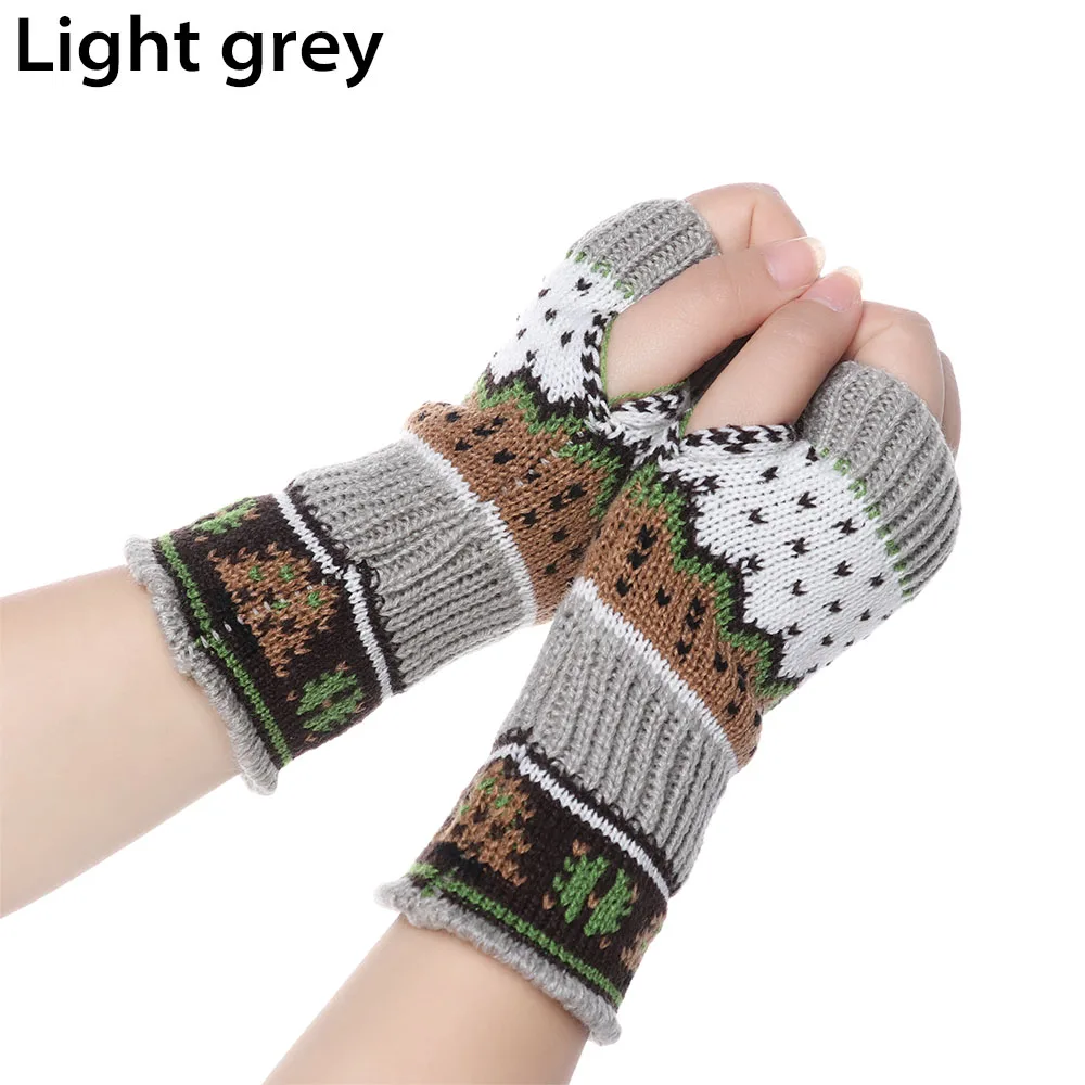 light grey 1 пара, Новое поступление, зимние толстые теплые длинные вязаные перчатки, вязаные перчатки без пальцев, эластичные мягкие гетры с отверстием для большого пальца - Цвет: light grey