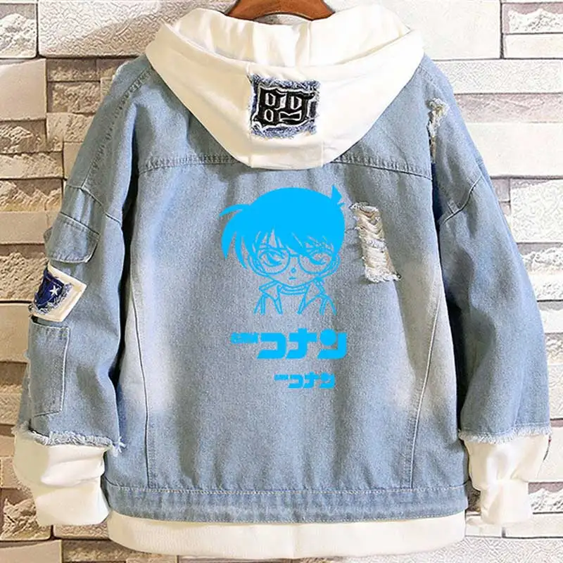 Lichtgevende Anime Detective Conan Casual Gelaagde Denim Jassen Verzwakte Rib Mouw Hooded Jean Jacket Losse Cowboy Lente Winterjas Lichtgevende Anime Detective Conan Casual Gelaagde Denim Jassen Verzwakte Rib Mouw Hooded Jean Jacket Losse Cowboy Lente Winterjas