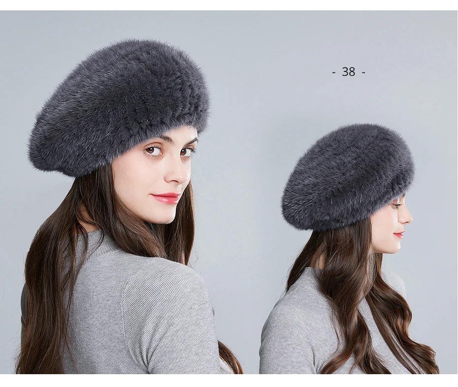 Женский вязаный берет, повседневная шапка из натурального меха норки в русском стиле на зиму