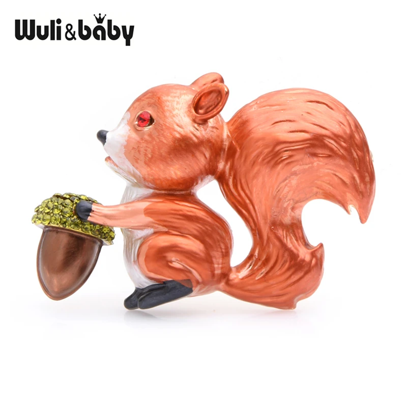 

Wuli&baby Cedar Squirrel Brooches Women Alloy Orange Squirrel Animal Enamel Brooch Pins Gits