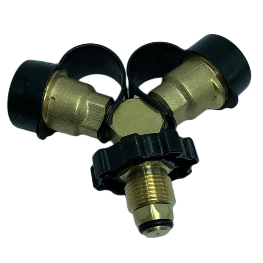 BRASS Y POL TEE CONNECTOR PIECE MALE TO 2 x FEMALE PROPANE CYLINDER CONNECTION 
