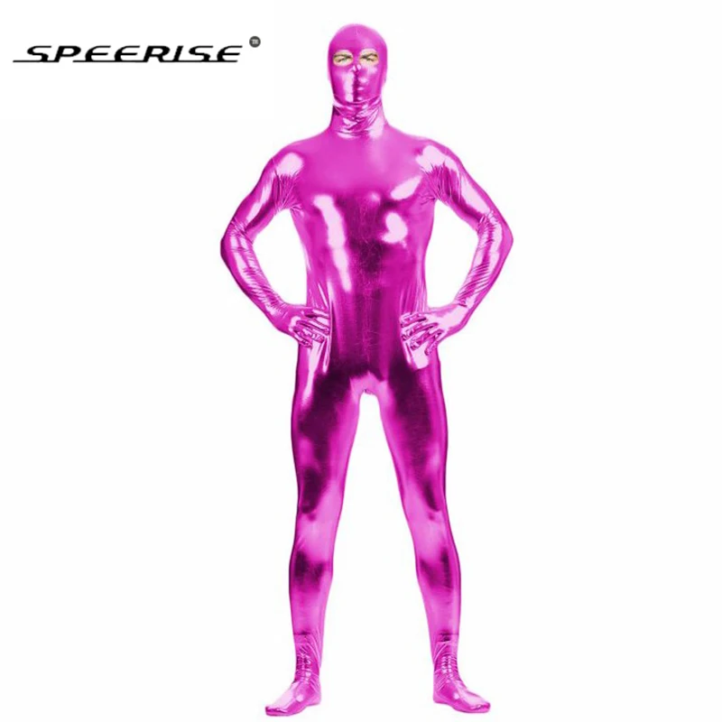 Adult Eyes Open Black Zentai Black Shiny Metallic Catsuit Costume Spandex Zentai Unique Full Body Suit
