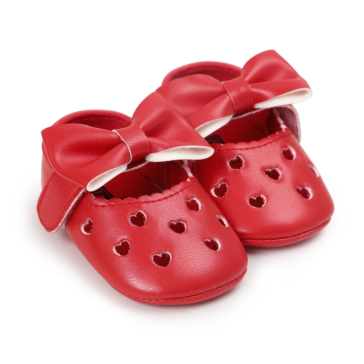 Обувь для новорожденных девочек; модная обувь принцессы с милым бантом; однотонная обувь из искусственной кожи на мягкой нескользящей подошве; обувь для малышей - Цвет: dark red