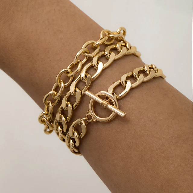 Punk Curb Cuban Chain Bracelets Set for Women Multilayer Miami Boho Thick Gold Color Charm Bracelets Bangles Fashion Jewelry Blue Zinc Plated
