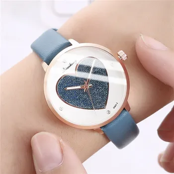 

Reloj Mujer Watches For Women Creative Love Frosted Starry Stylish Alloy Quartz Wrist Watch Leather Belt Simple Female Watch New
