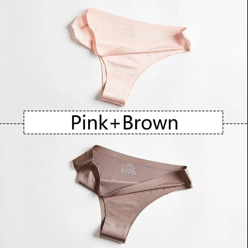 Pink Brown 2 шт./партия, Шелковые Стринги Бесшовные трусики женское нижнее белье с низкой посадкой, однотонные мягкие стринги, женское нижнее белье, краткие сведения - Цвет: Pink Brown