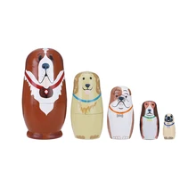

1 Set Wooden Russian Dolls Set DIY Handmade Lovely Dog Design Nesting Dolls Cute Doll For Children Holiday Gifts