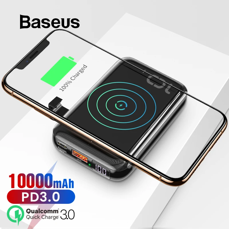 Цена Baseus 10000 мАч Qi Беспроводное зарядное устройство банк питания для iPhone samsung huawei банк питания PD Быстрая зарядка 3,0 Портативный внешний аккумулят...