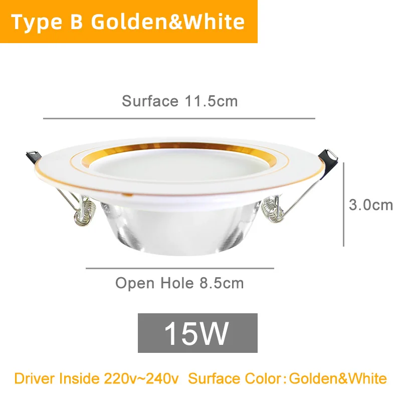 B Golden White 15W Kaguyahime светодиодный панельные утопленные светильники 3 Вт 5 Вт 10 Вт 15 Вт AC 220 В 240 В Высокая Яркая Круглая Панель-лампа освещение для кухня ванная - Испускаемый цвет: B Golden White 15W